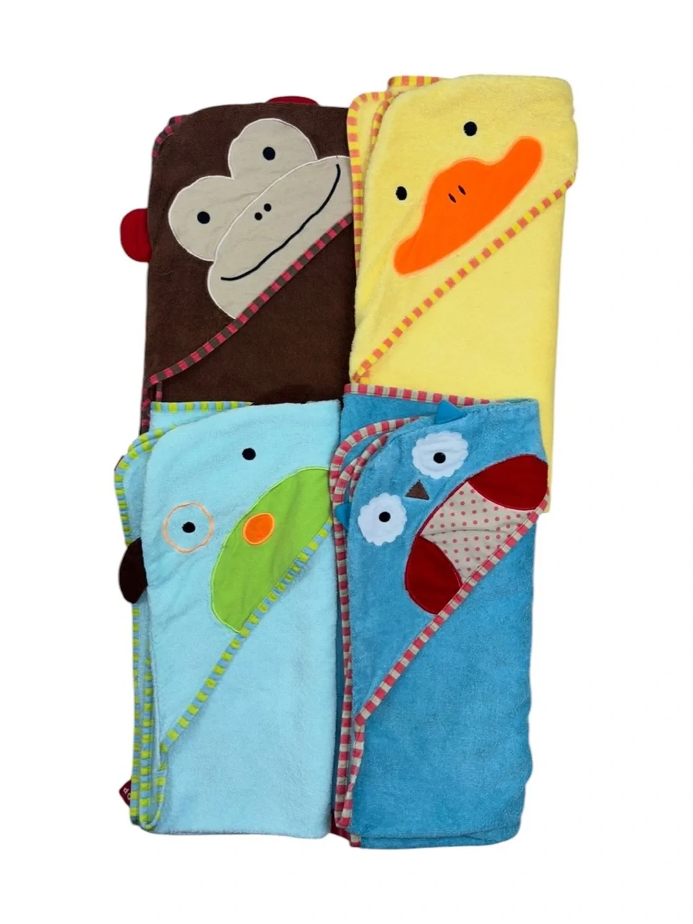 (4) Skip Hop Towel Lot Monkey Dog Duck Owl Skip Hop Hooded Towel